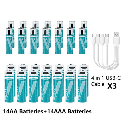 Rechargeable AA AAA Batteries with USB-C Fast Charging - 1200 Cycles Lithium-Ion Set