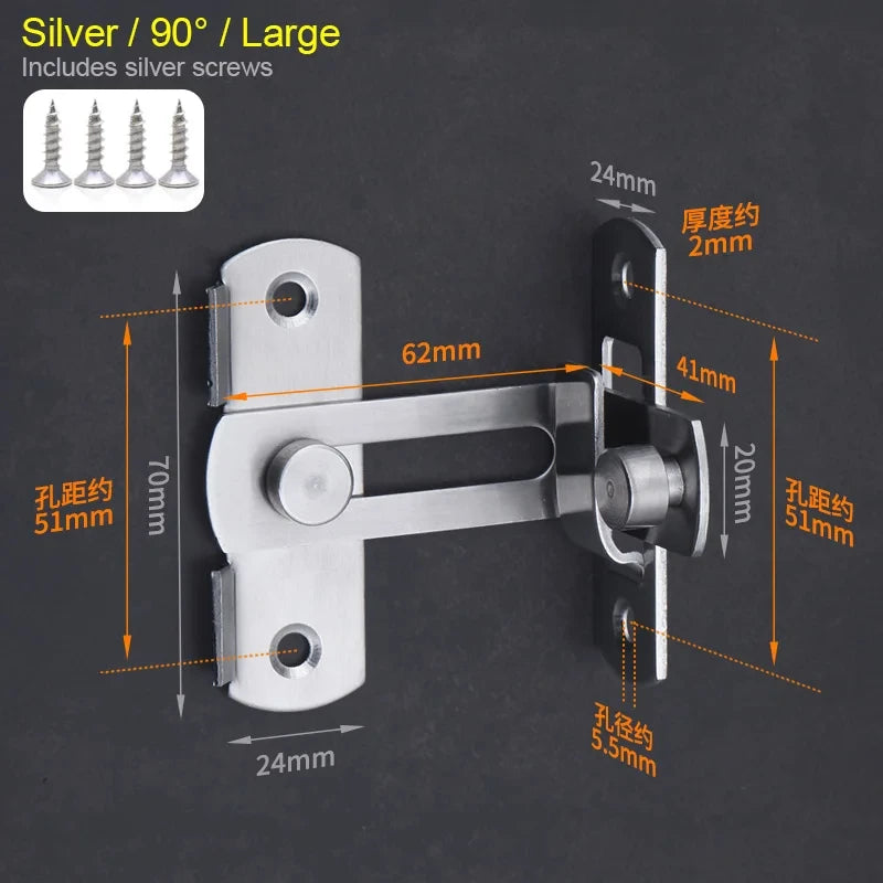 Premium Stainless Steel Barn Door Lock - 90°/180° Adjustable Security Latch