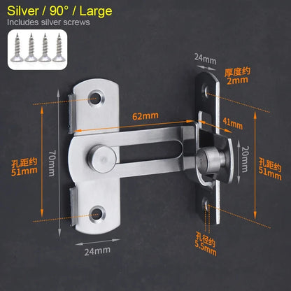 Premium Stainless Steel Barn Door Lock - 90°/180° Adjustable Security Latch