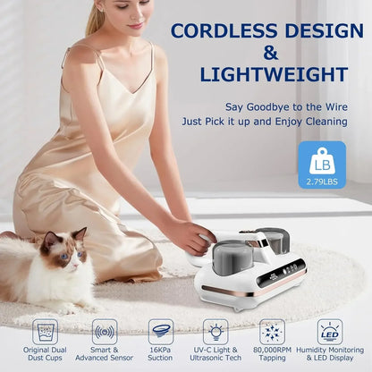 Mattress Vacuum Cleaner - 16kPa Cordless UV-C Handheld for Deep Cleaning