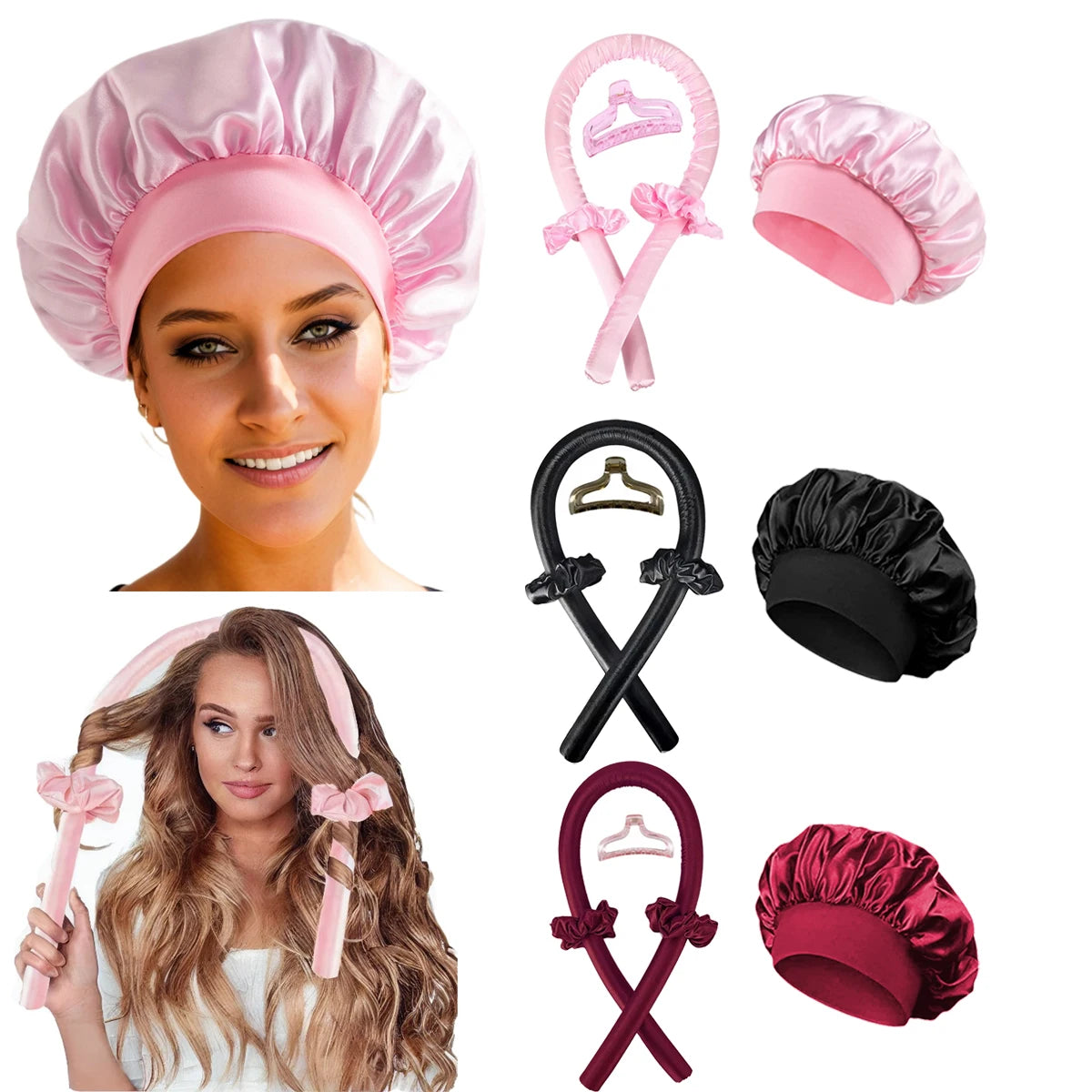 Heatless Curling Rod Headband Set with Satin Bonnet