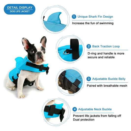 Shark Dog Life Jacket - Enhanced Buoyancy Safety Vest with Handle