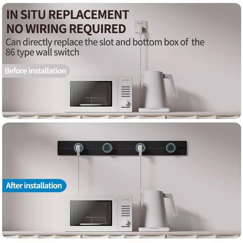 Smart Power Track Rail Socket with USB-C Fast Charging - Wall Mounted Multi-Outlet Strip