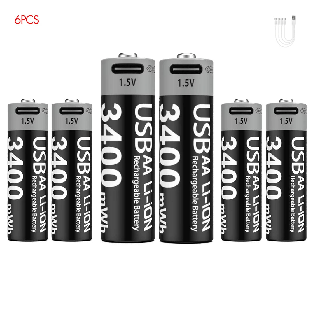 Kuugro USB Rechargeable AA & AAA Lithium Batteries - 1.5V Constant Output