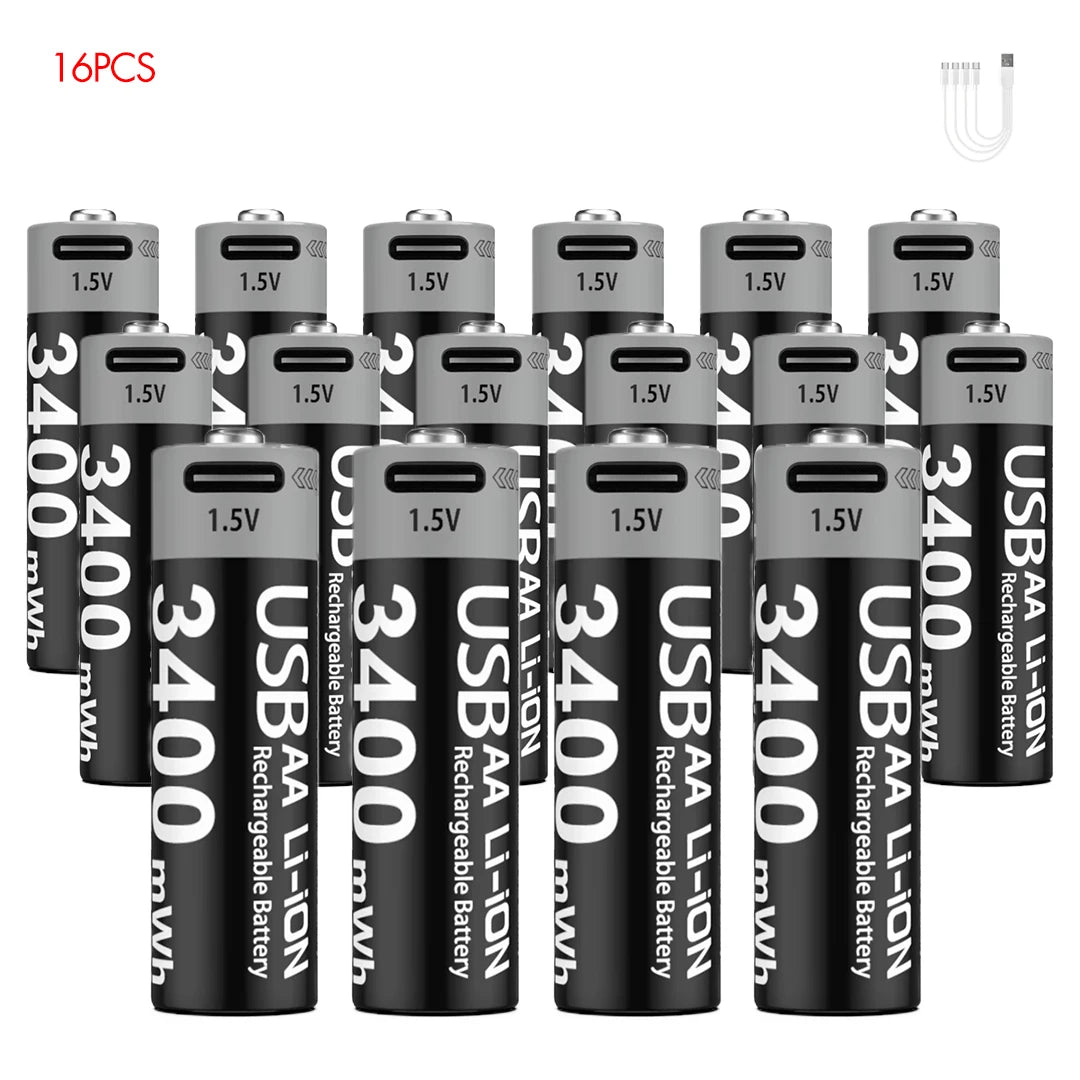Kuugro USB Rechargeable AA & AAA Lithium Batteries - 1.5V Constant Output