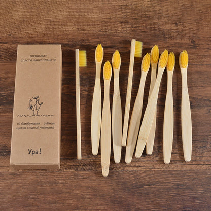 Bamboo Toothbrush Set - 10 Pack Eco-Friendly Soft Bristle