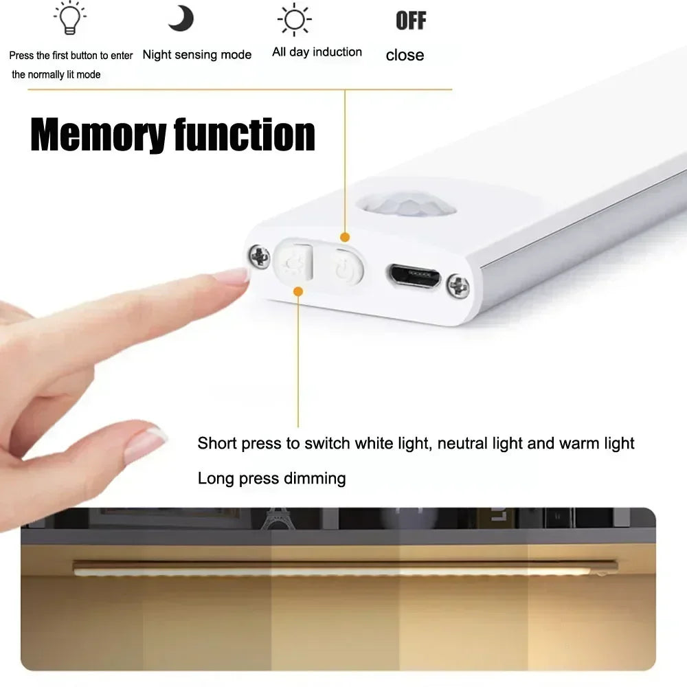 Motion Sensor Night Light - USB Rechargeable LED Wall Lamp with 3-Color Dimming