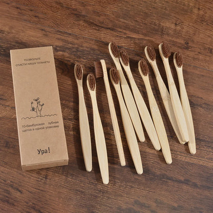 Bamboo Toothbrush Set - 10 Pack Eco-Friendly Soft Bristle