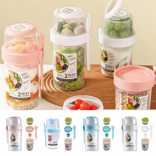 Breakfast On-the-Go Cups - Yogurt Parfait & Salad Container with Dressing Holder