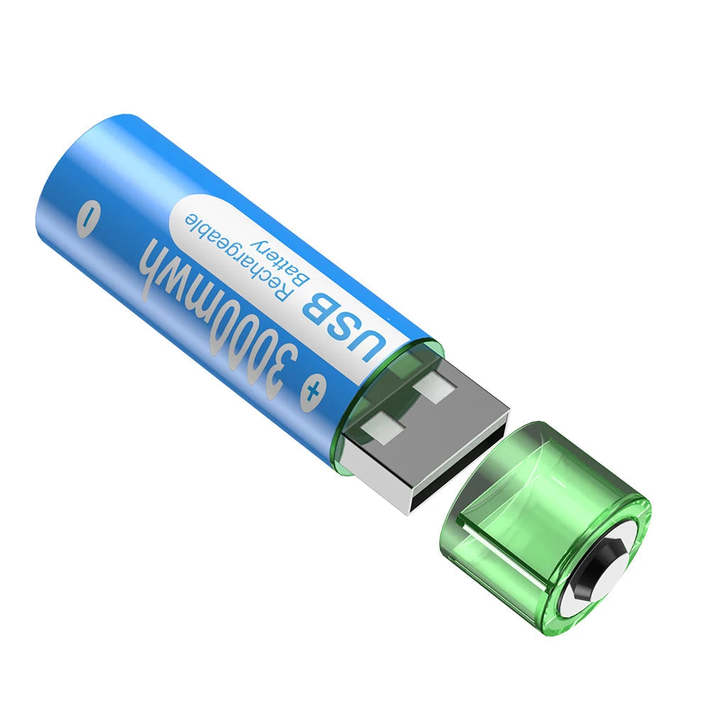 Rechargeable AA Batteries - USB Lithium Ion 1.5V 3000mWh with Charging Box