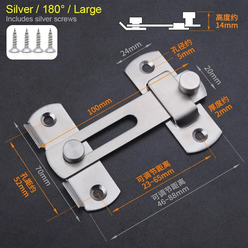 Premium Stainless Steel Barn Door Lock - 90°/180° Adjustable Security Latch