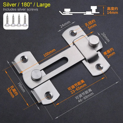 Premium Stainless Steel Barn Door Lock - 90°/180° Adjustable Security Latch