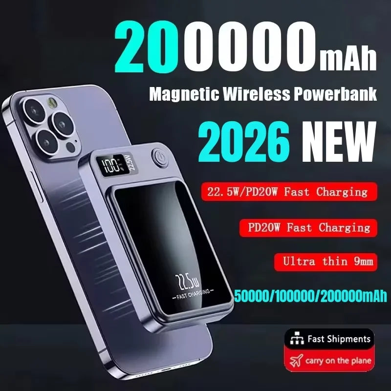200000mAh Wireless Magnetic Power Bank - 22.5W Fast Charging