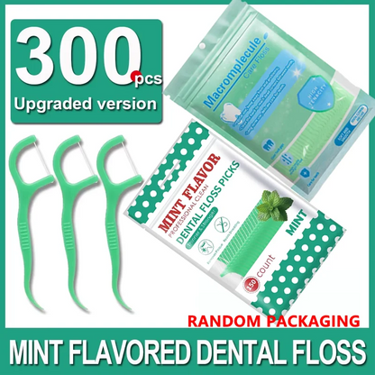 300pcs Mint Flavored Dental Floss Picks - Ultra-Fine Portable Toothpick Thread