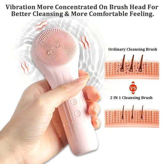 Premium Electric Silicone Face Scrubber - 5-Speed Facial Cleansing Brush with Heating & Vibration