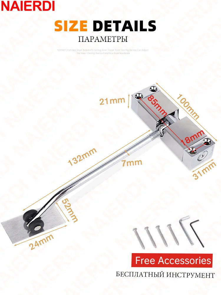 Stainless Steel Automatic Door Closer - Adjustable Spring Hinge