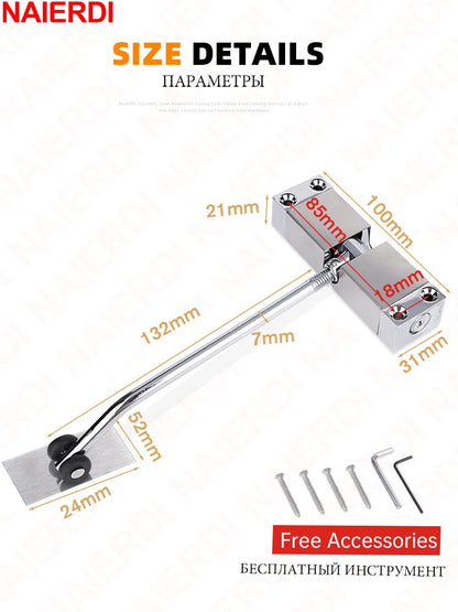Stainless Steel Automatic Door Closer - Adjustable Spring Hinge