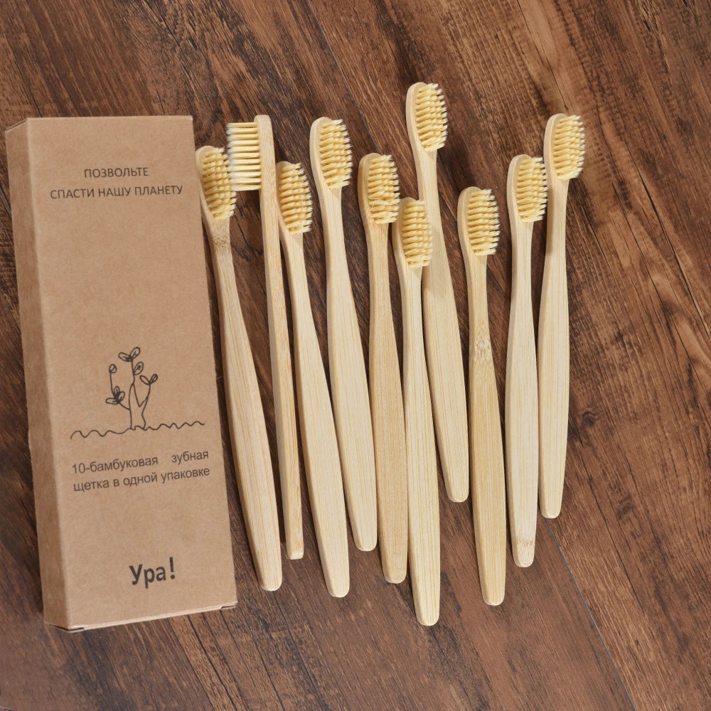 Bamboo Toothbrush Set - 10 Pack Eco-Friendly Soft Bristle