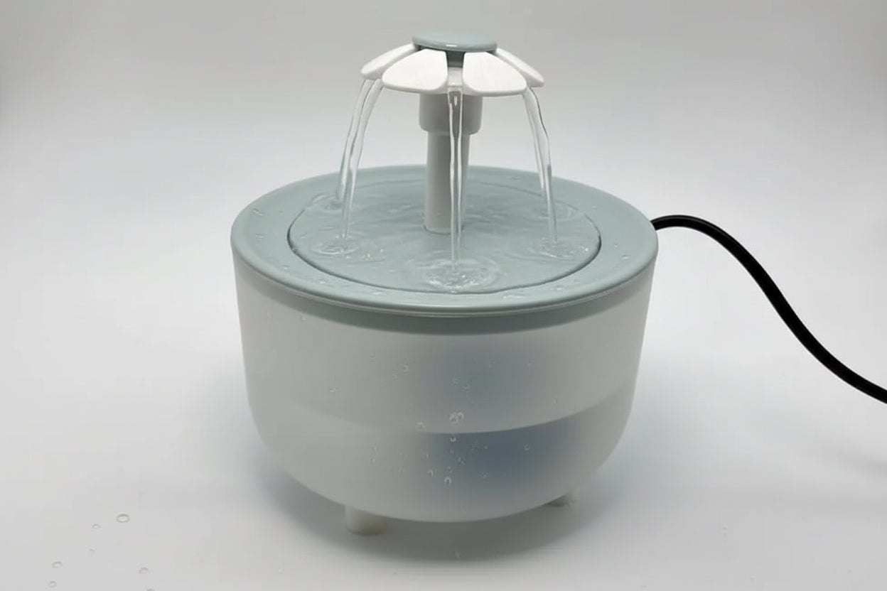 Small water fountain on a light gray background