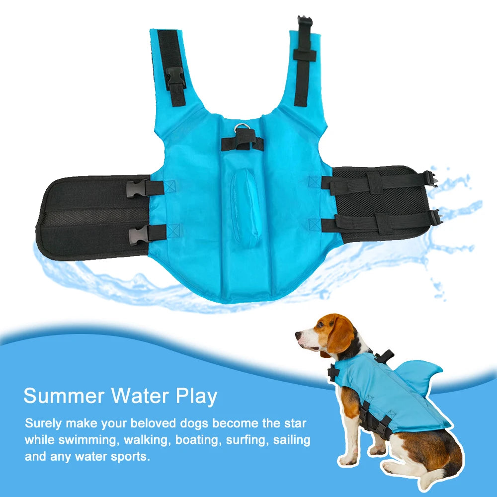 Shark Dog Life Jacket - Enhanced Buoyancy Safety Vest with Handle