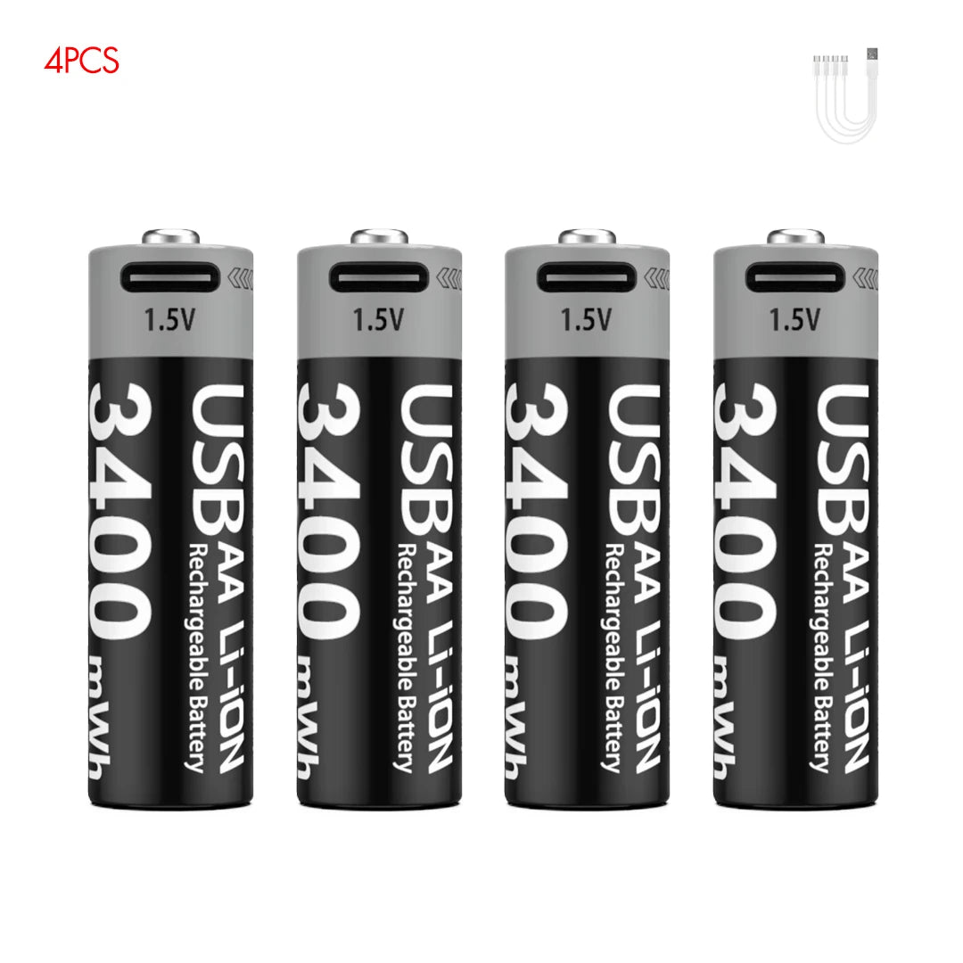Kuugro USB Rechargeable AA & AAA Lithium Batteries - 1.5V Constant Output