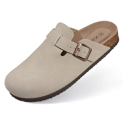 Comwarm Suede Mules Slippers - Cork Insole Sandals with Arch Support