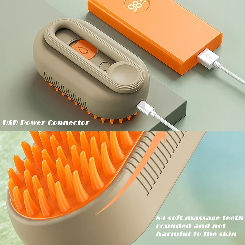 3-in-1 Steam Brush for Cats - Pet Hair Remover & Massage Grooming Tool