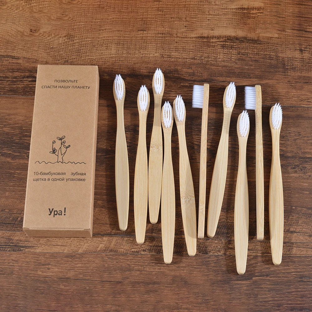 Bamboo Toothbrush Set - 10 Pack Eco-Friendly Soft Bristle
