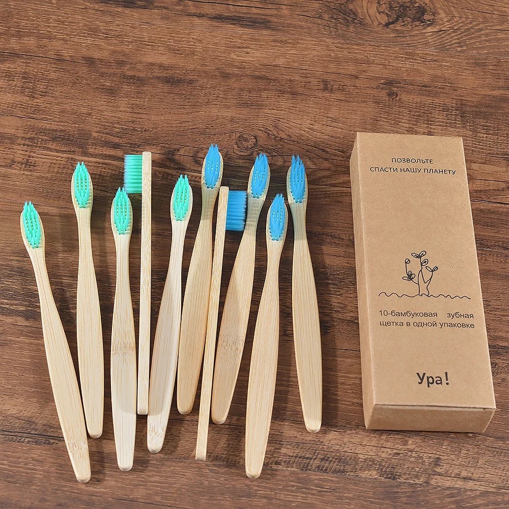 Bamboo Toothbrush Set - 10 Pack Eco-Friendly Soft Bristle