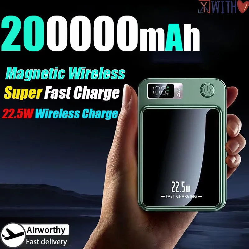 200000mAh Magnetic Wireless Power Bank - MagSafe Fast Charging Portable Battery