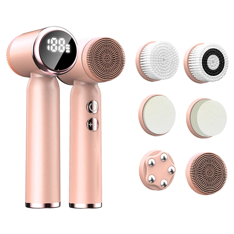 6-in-1 Waterproof Silicone Electric Facial Cleansing Brush - Sonic Pore Cleanser & Exfoliator
