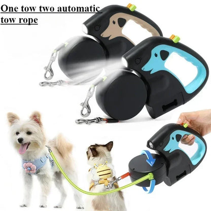 3M Rotating Dual Dog Leash with Flashlight & Poop Bag Holder