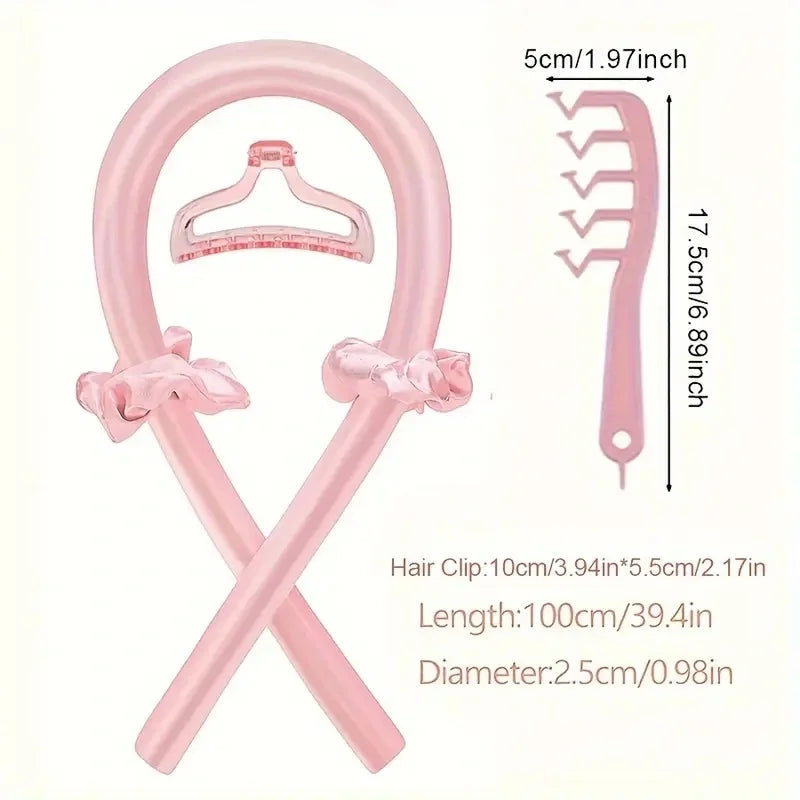No-Heat Curly Hair Stick Set - 6Pcs Satin Sleep Cap & Hair Styling Kit