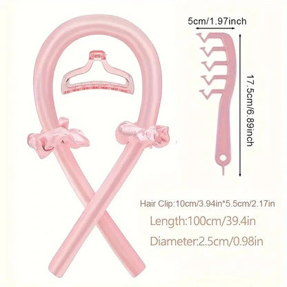 No-Heat Curly Hair Stick Set - 6Pcs Satin Sleep Cap & Hair Styling Kit