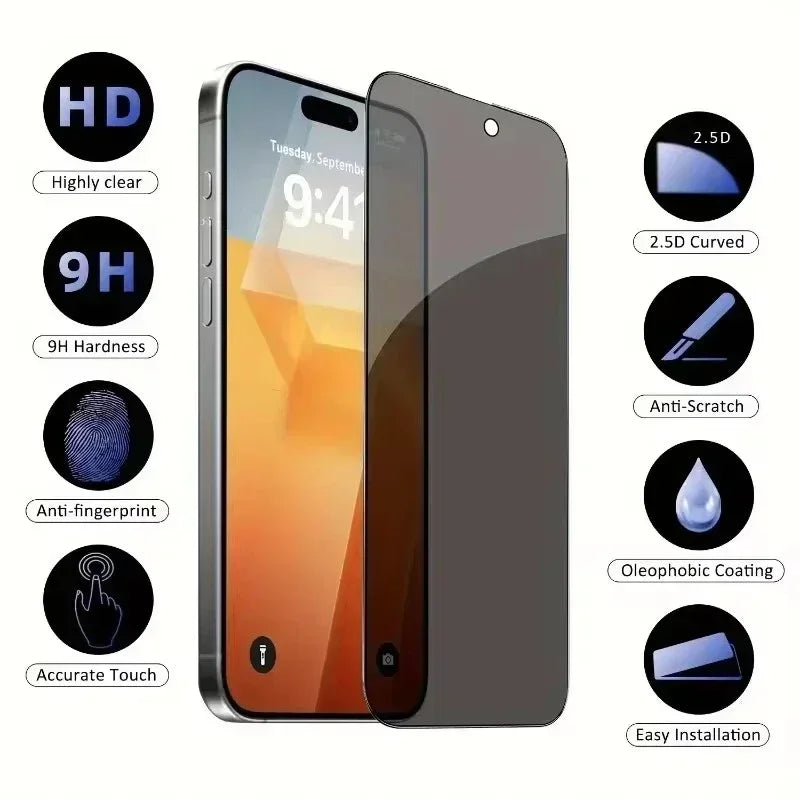 5Pcs Anti-Spy Privacy Screen Protector for iPhone 15 & 16 Series - 8K Full Coverage, Top-Rated & User-Friendly