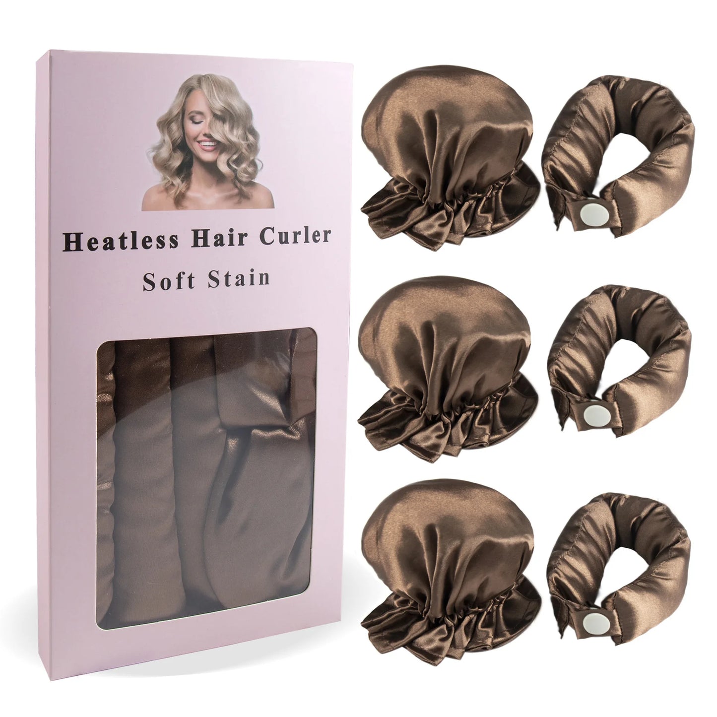 Satin Heatless Curling Rod Set - 3pc Overnight Hair Curler with Caps