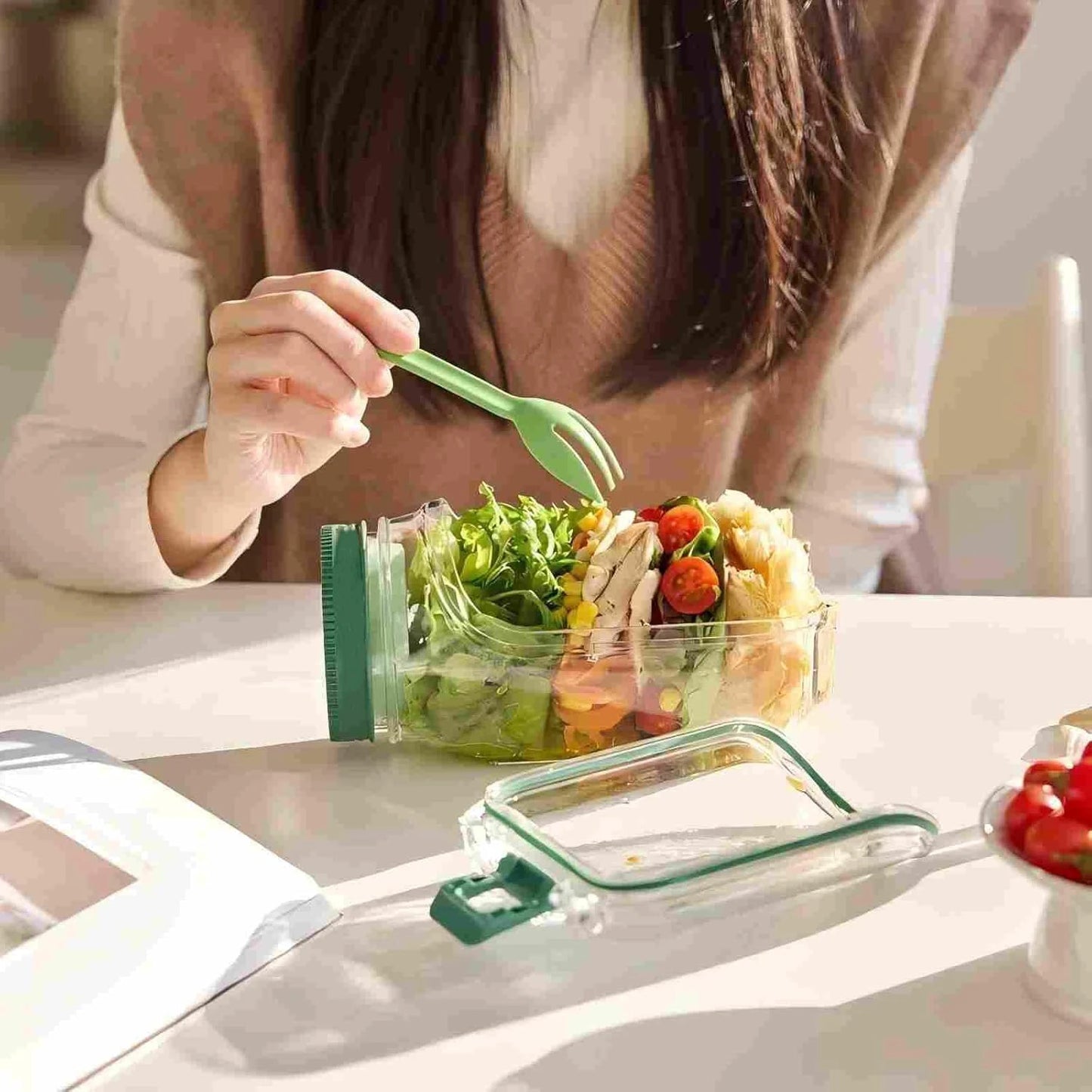 Premium Leakproof Salad Container - Side-Opening Portable Lunch Box