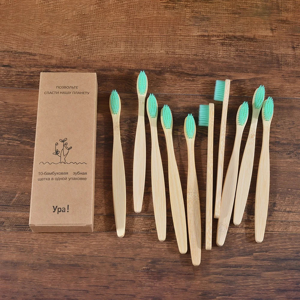 Bamboo Toothbrush Set - 10 Pack Eco-Friendly Soft Bristle