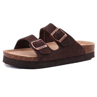 Comwarm Suede Mules Slippers - Cork Insole Sandals with Arch Support