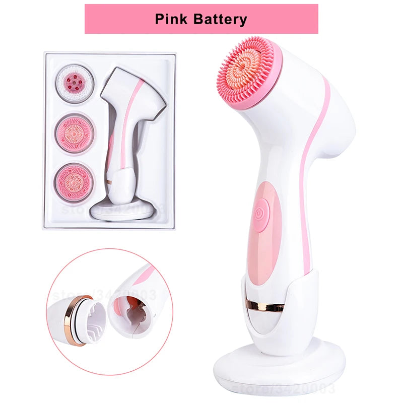 6-in-1 Waterproof Silicone Electric Facial Cleansing Brush - Sonic Pore Cleanser & Exfoliator