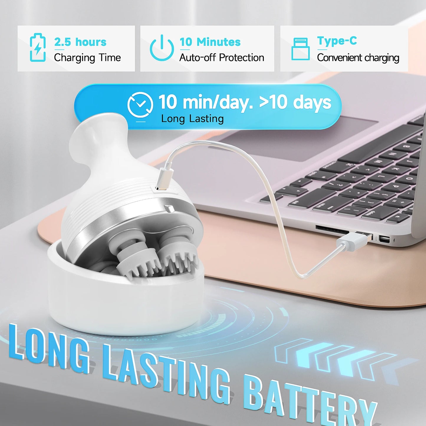 Wireless Electric Scalp Massager - 4D Kneading Head Massager for Hair Growth & Stress Relief