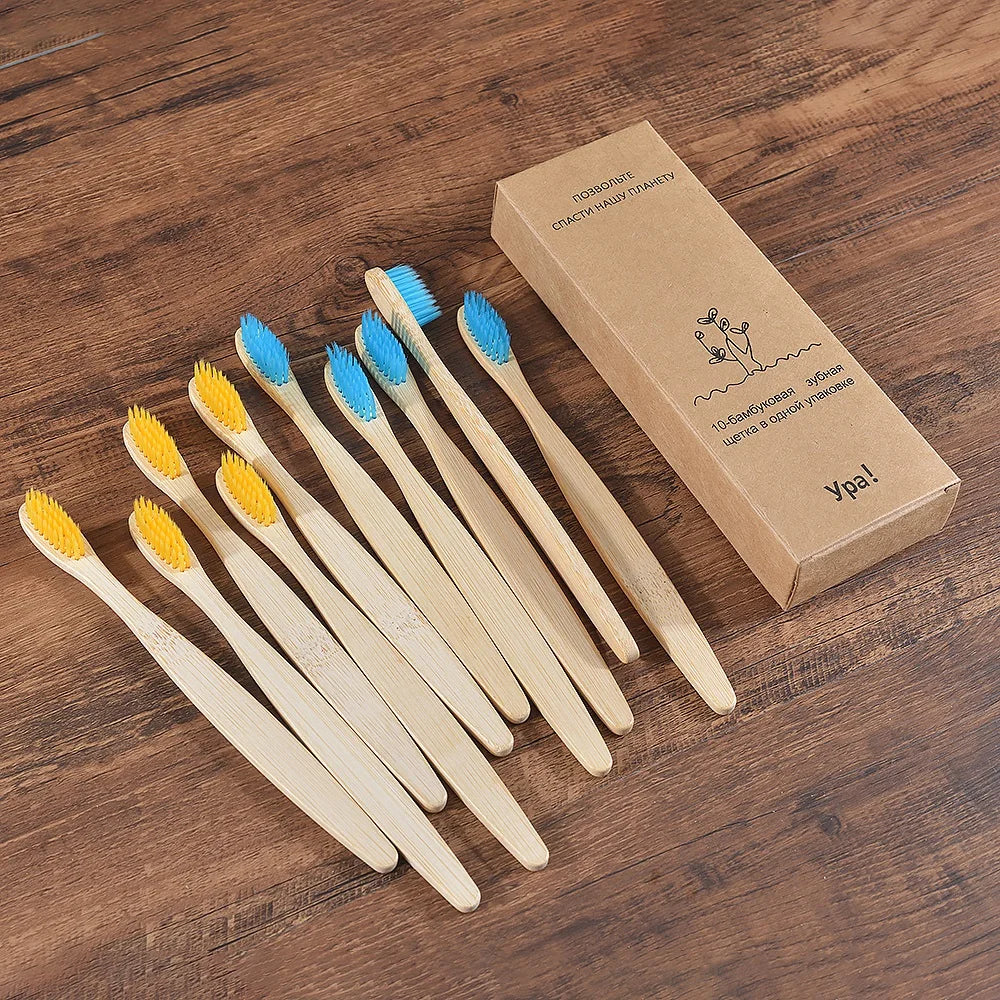 Bamboo Toothbrush Set - 10 Pack Eco-Friendly Soft Bristle