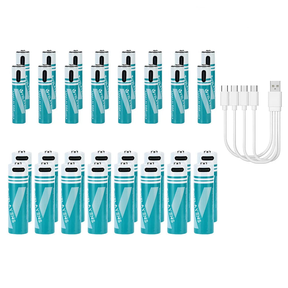 Rechargeable AA AAA Batteries with USB-C Fast Charging - 1200 Cycles Lithium-Ion Set