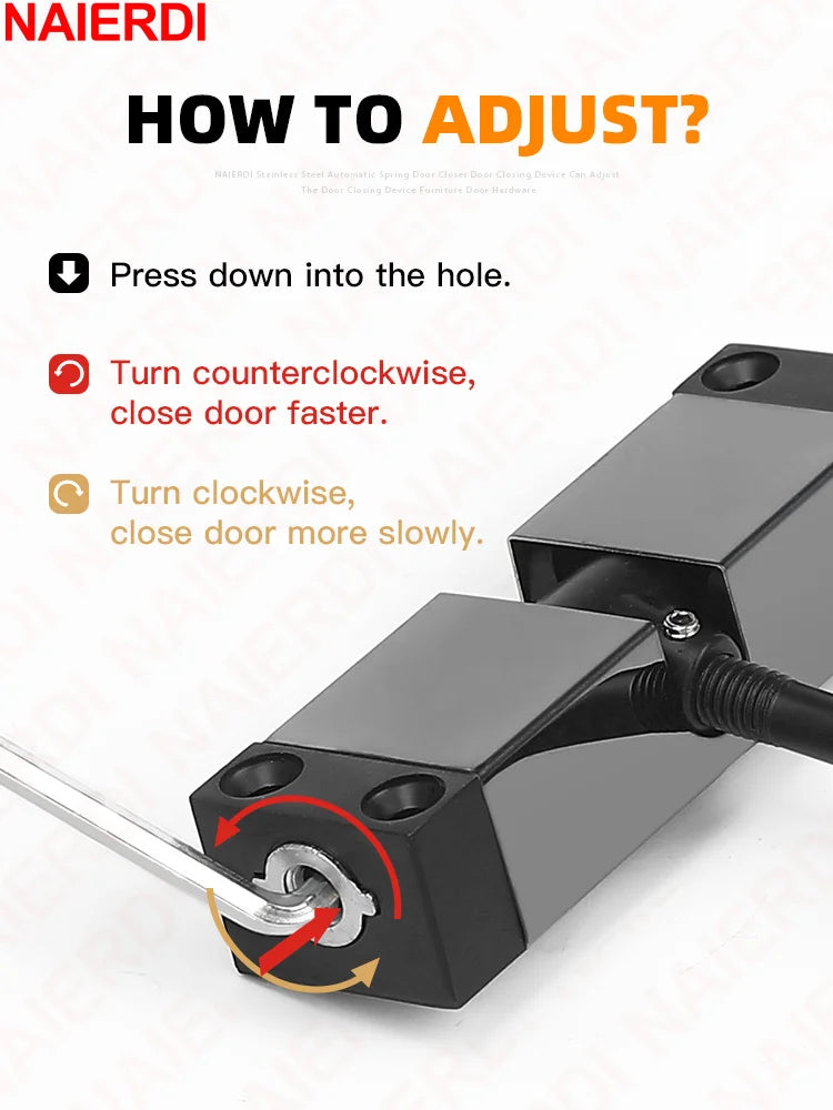 Stainless Steel Automatic Door Closer - Adjustable Spring Hinge