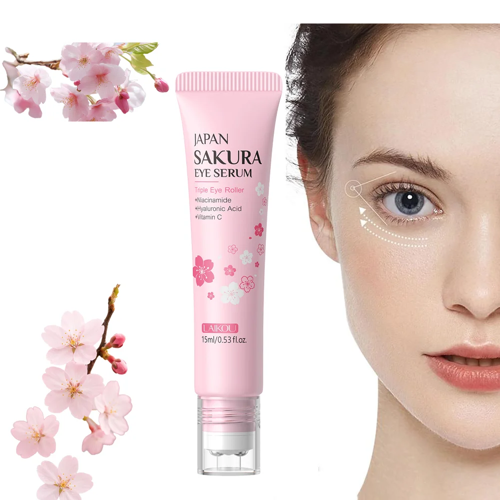 LAIKOU Sakura Eye Serum Roller - Hyaluronic Acid Dark Circle Treatment 15ml