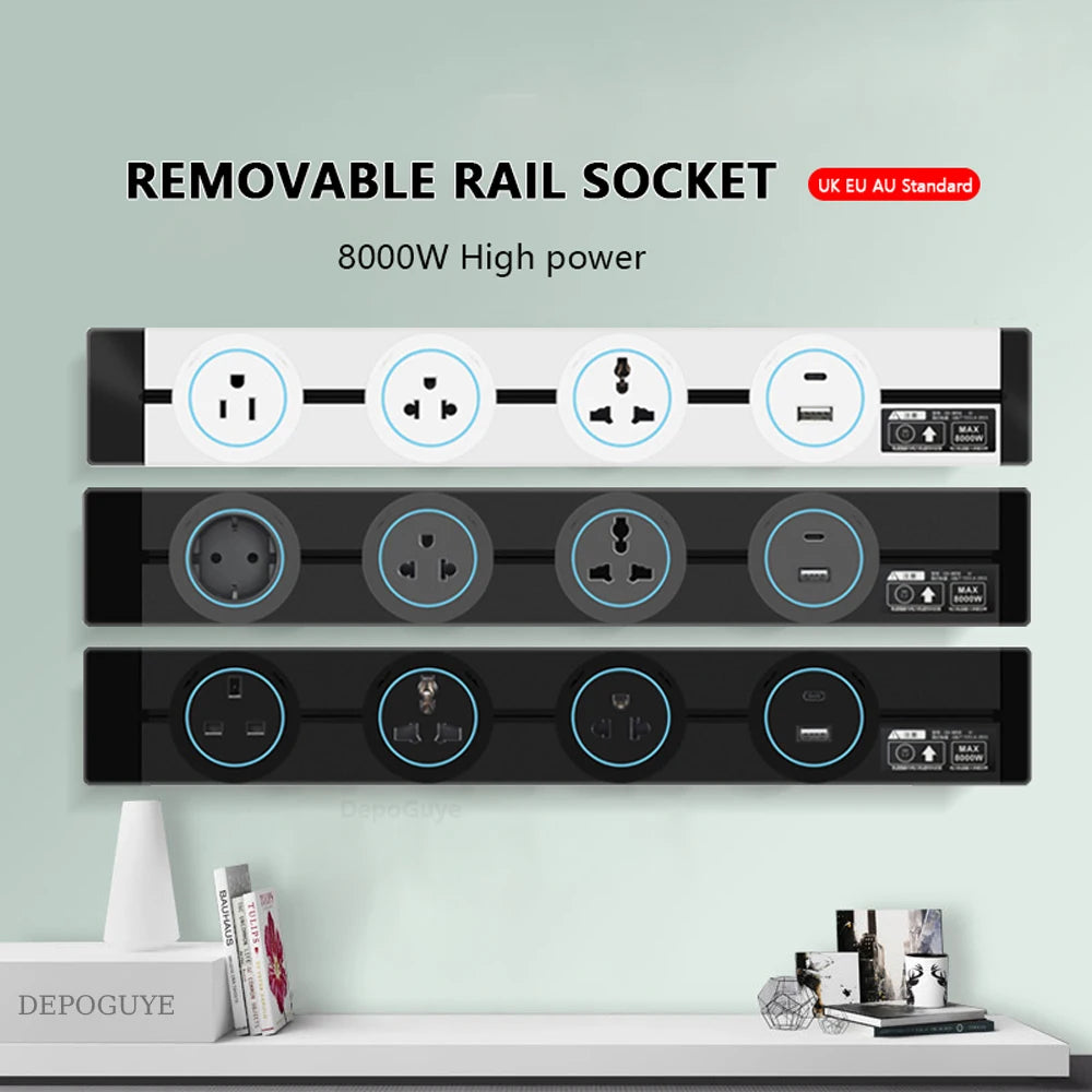Universal Power Track Socket - Multi-Standard EU/UK/FR/Korea | Premium Wall Mount
