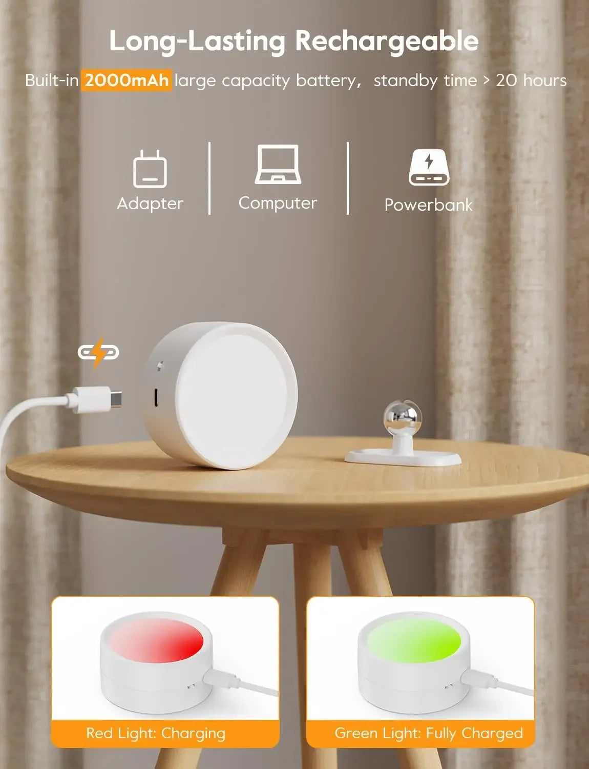 LED Magnetic Wall Sconce Lights - Rechargeable Dimmable with Remote & 360° Rotation