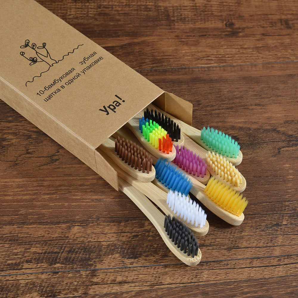 Bamboo Toothbrush Set - 10 Pack Eco-Friendly Soft Bristle