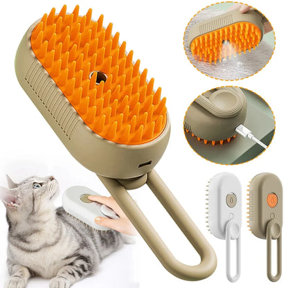 3-in-1 Steam Brush for Cats - Pet Hair Remover & Massage Grooming Tool
