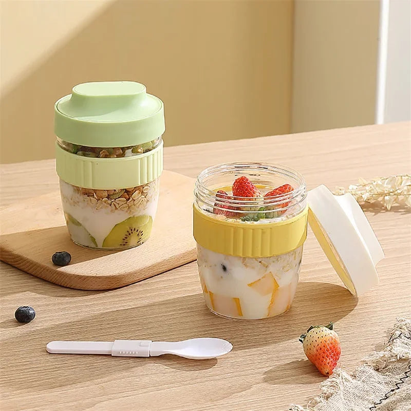 Portable Breakfast Cup with Spoon - 570ml Oatmeal Yogurt Cereal Container